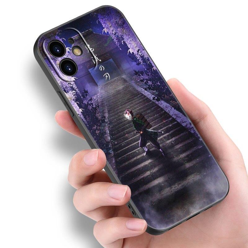Anime Demon Slayer Tanjiro Case For Apple iPhone 14 13 12 Mini 11 Pro Max 7 8 XR X XS 7 8 Plus SE 2020 2022 Black Cover