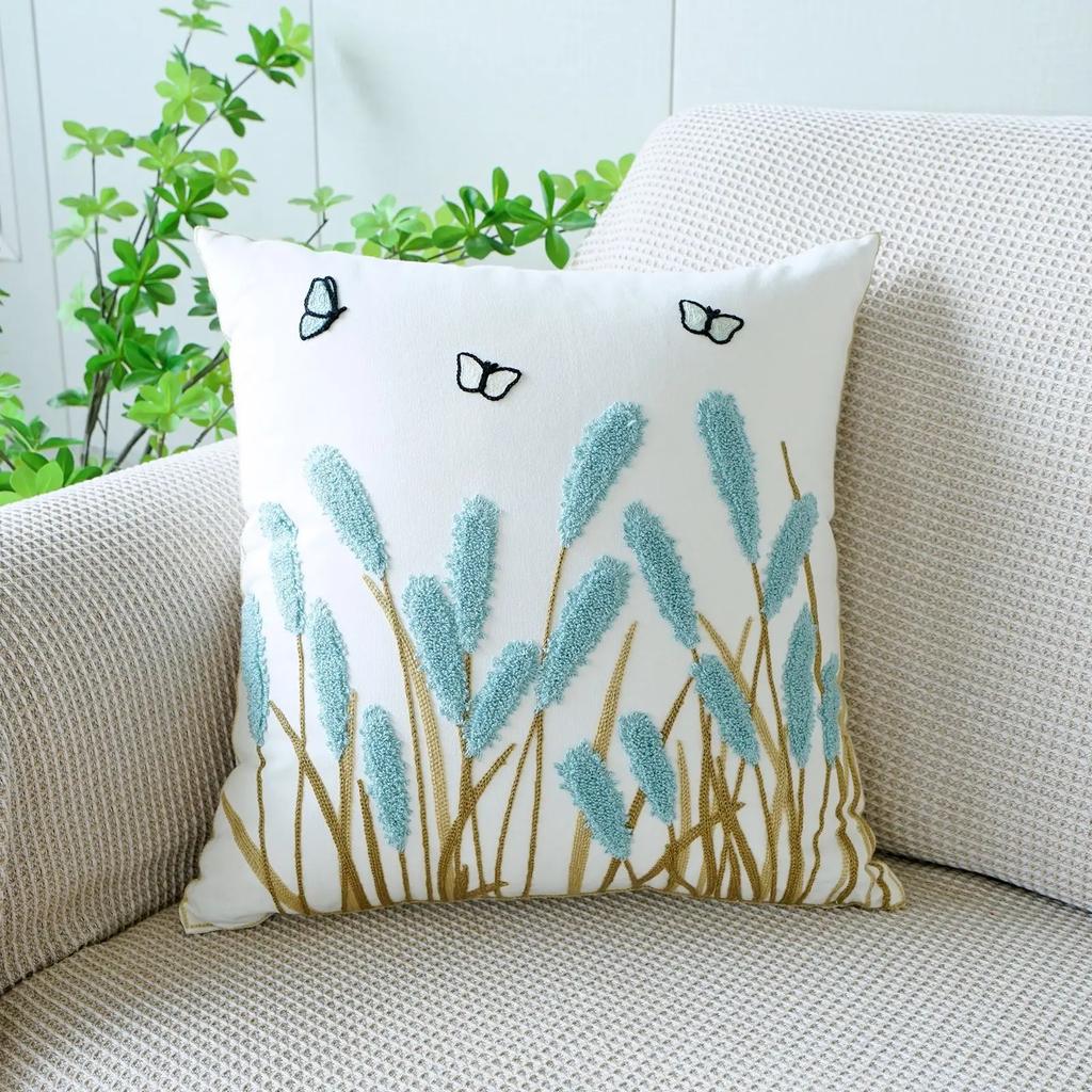 45X45CM Plant Embroidery Throw Pillow Cover Nordic Fresh Stamping Waist Cushion Cover Decor Home Decorative Pillowcase