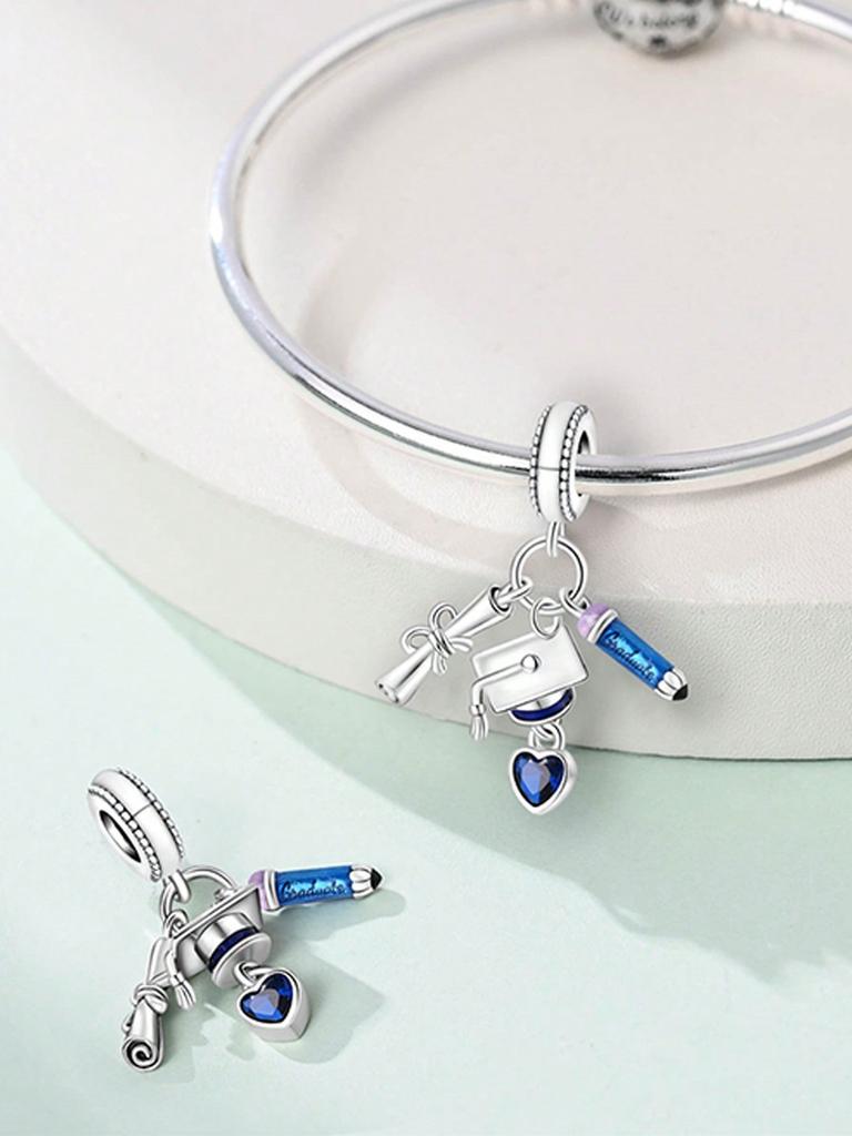 Charms Plata Graduation Cap With Owl And Bear Beads Copper Plated Fit Charms Original Bracelet For Jewelry Making Diy Charm