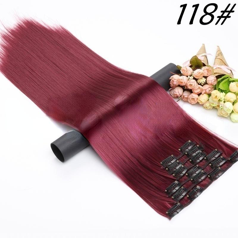 24 Inch Long Synthetic Hair 16 Clips Synthetic Fake False Hair Piece Clip In Hair Extension