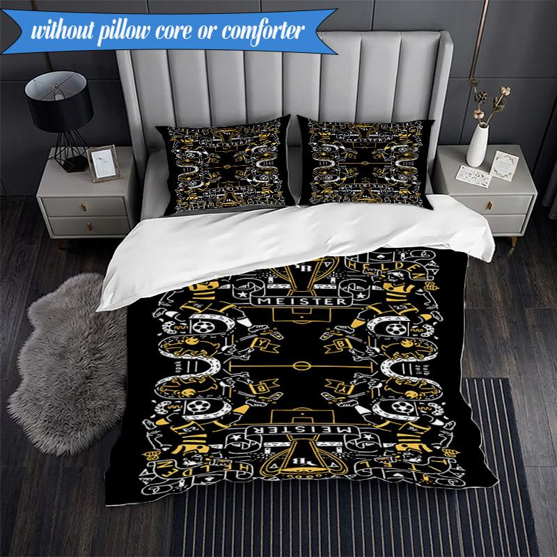 3PCS BSC Football Yellow And Black Unity Bedding Set 2D Printing (Includes 1 Duvet Cover + 2 Pillowcases Coreless), Bedroom decor,Fan gift