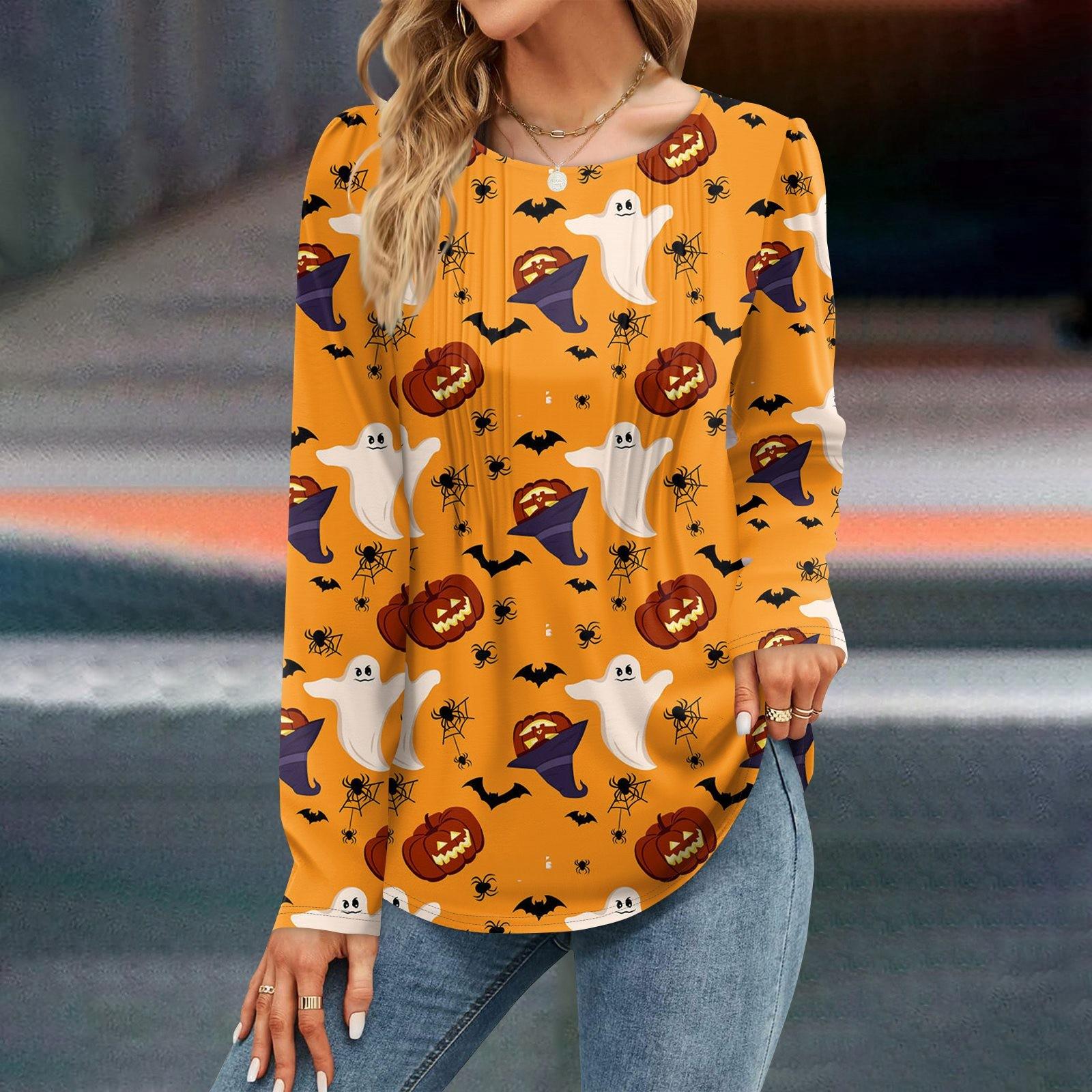 

Жіночі осінні модні повсякденні топи на Хелловін, сорочки з довгими рукавами, вільні пуловери S помаранчевий