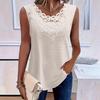 2026 European & American Elegant Lace Collar Patchwork Round Neck Crochet T-shirt for Women - Spring/Summer
