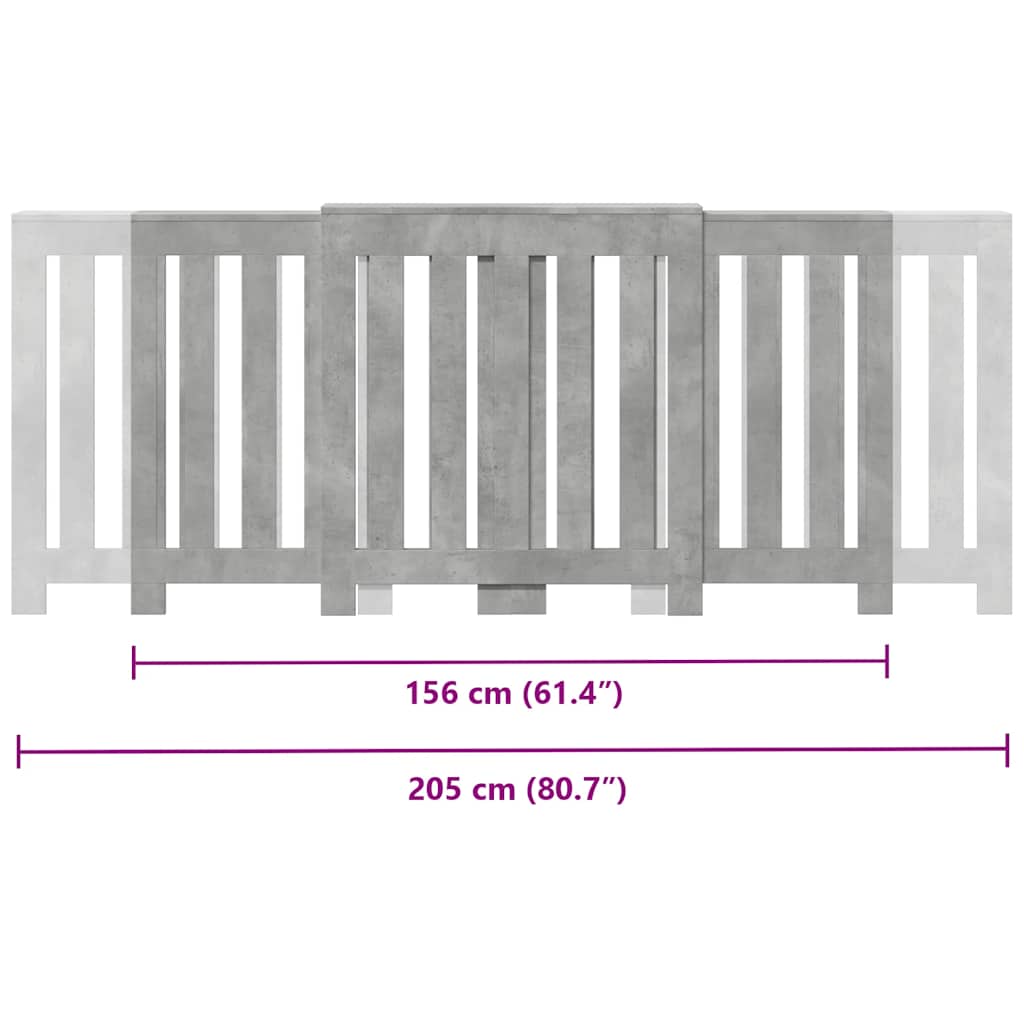 Radiator Cover Concrete Grey 205 x 21.5 x 83.5 cm Particleboard
