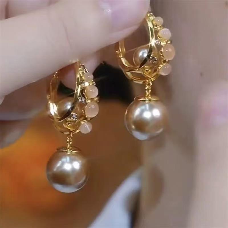 Fashionable Champagne Color Pearl Earrings for Women, Exquisite and Versatile, High-end, Light Luxury Earrings,