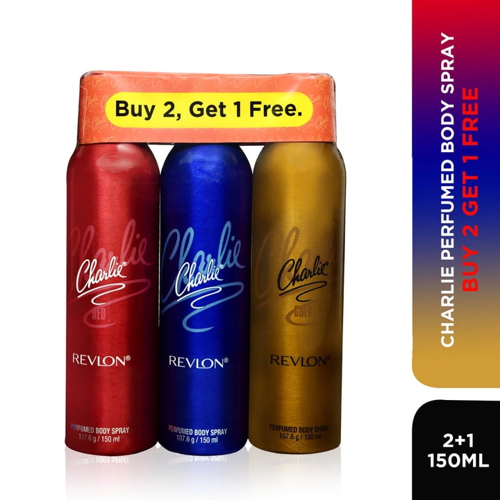 Revlon Charlie Deo Combo Perfumed Body Spray for Unisex - Red, Blue and Gold - 150ml Each