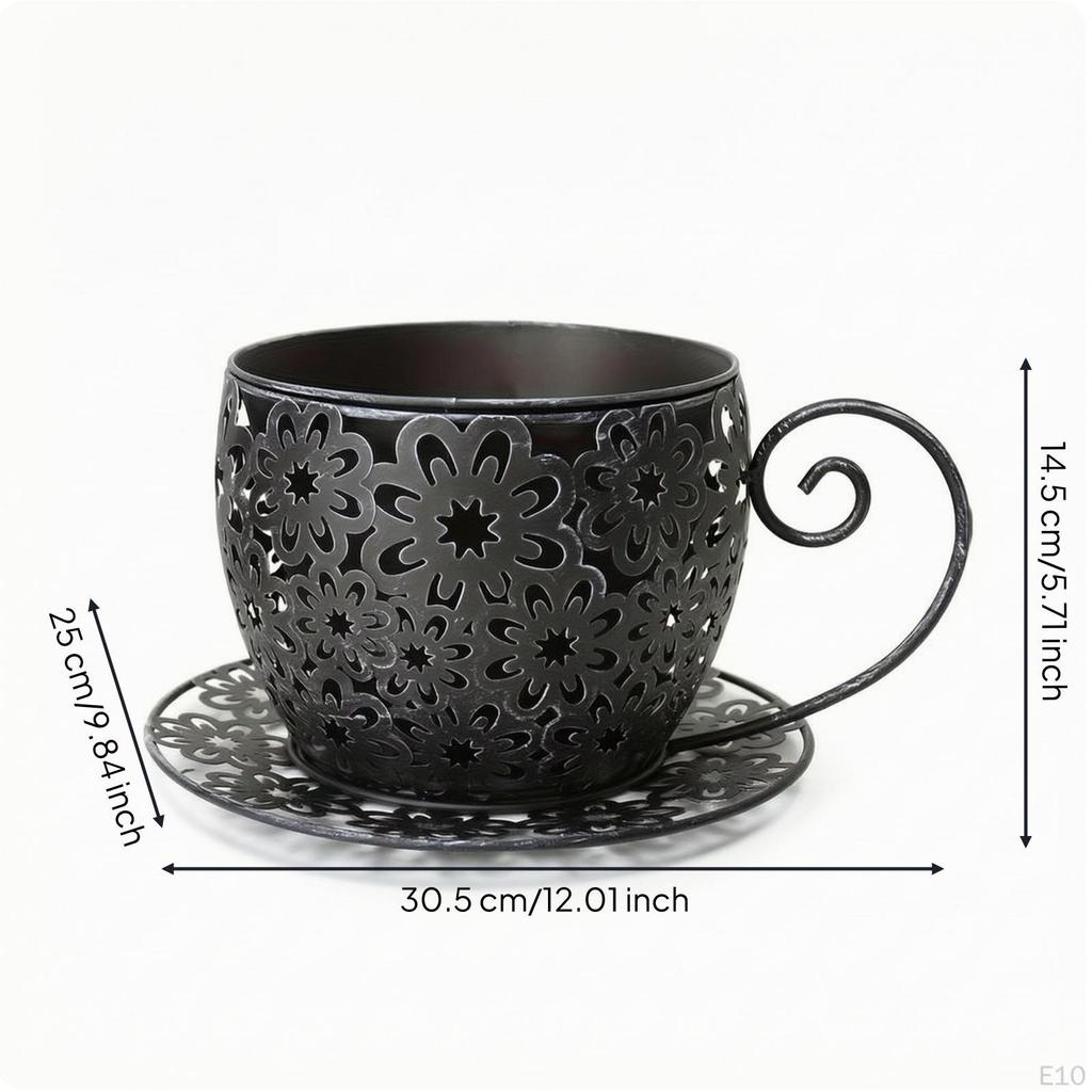 Metal Planter with Saucer Wrought Iron Look Decorative Flower Pot Vintage Style for Gardeners,