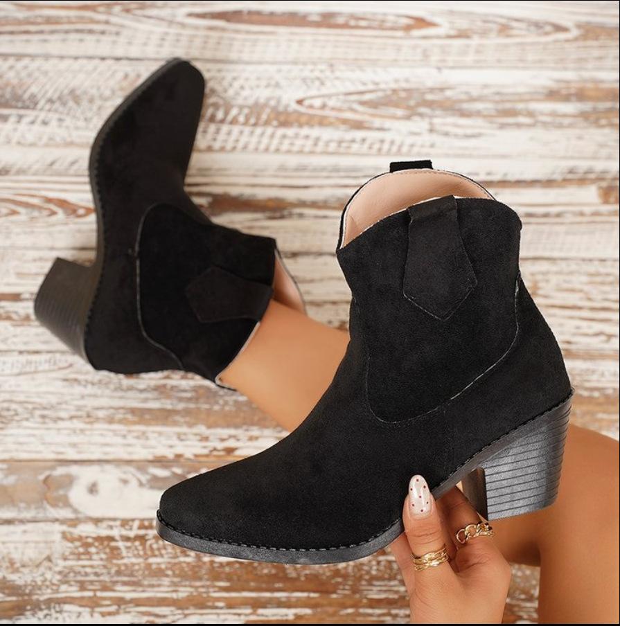 Autumn and winter short boots round head thick heel solid color splicing large size - Martin boots retro women's boots