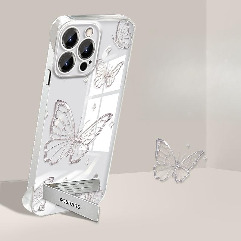 Line Butterfly Stand Suitable for Apple 15 Transparent Mobile Phone Case 14PRO Ultra-thin Frameless 13 Advanced Bare Metal Sense X