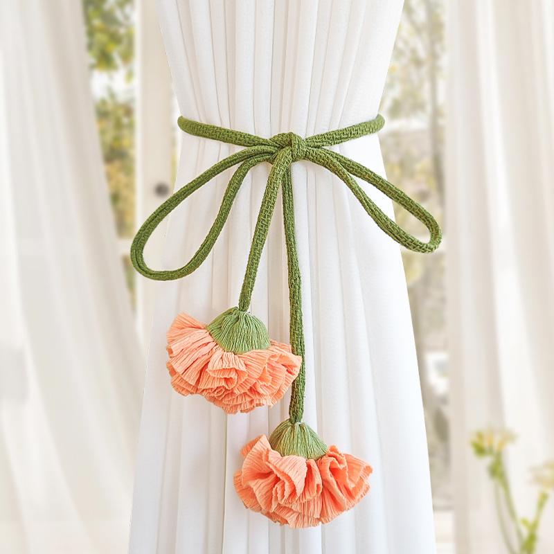 

1PC Creative Flower Curtains Bundled with Gauze Curtain Buckle Ring Curtains Closed Rope Embellished Trinkets