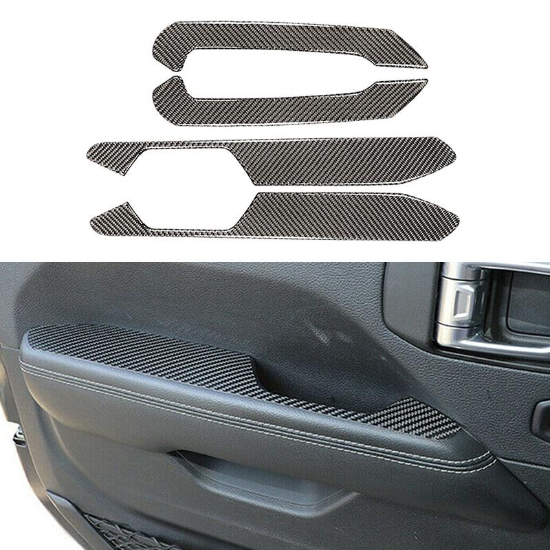 4Pcs Carbon Fiber Car Interior Door Armrest Panel Cover Trim Decoration Accessories for Jeep Wrangler JL Gladiator JT