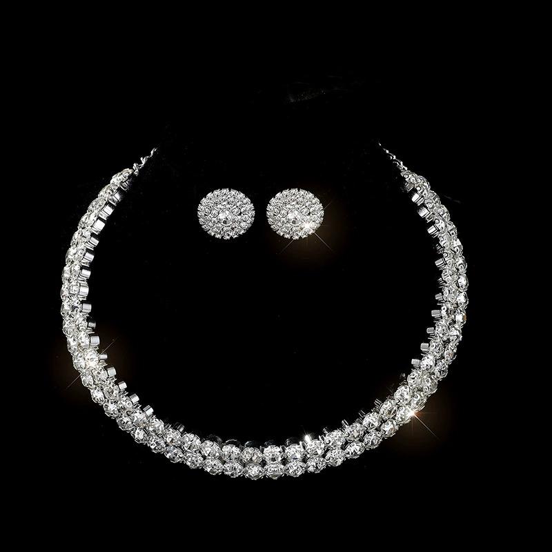 stud earrings, necklace, banquet dress accessories, bridal three-piece set, earrings, collar, open bracelet set.