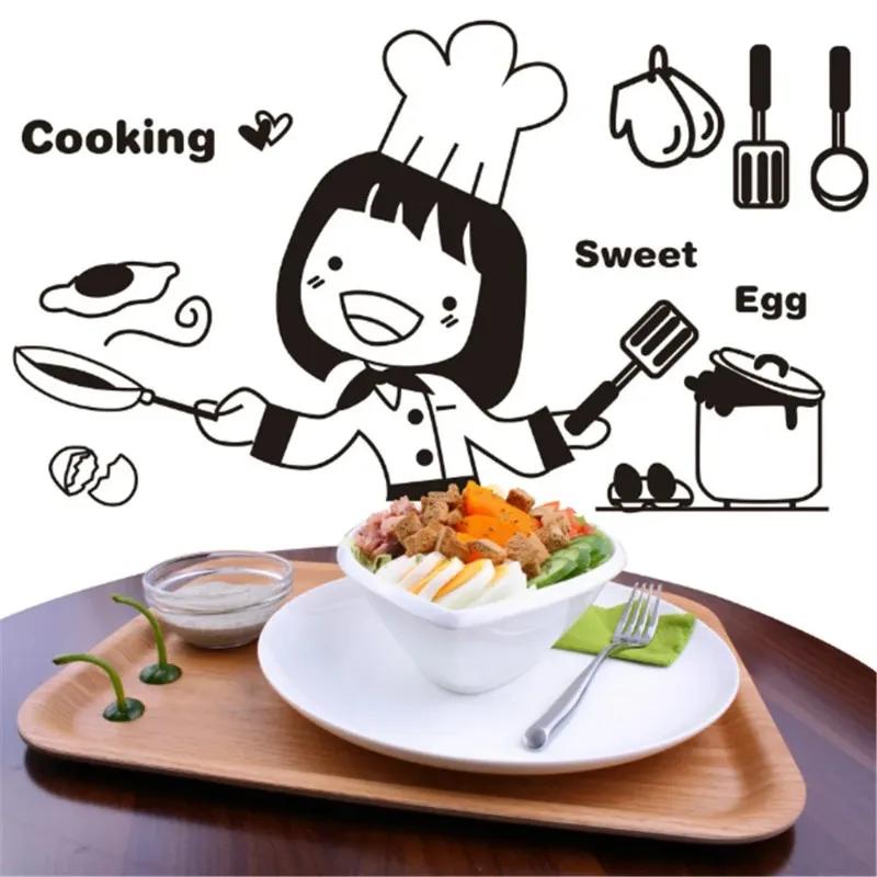 

PVC Cute Little Kitchen Girl Wall Sticker Painting Kitchen Restaurant Self-adhesive Decorative Wall Sticker Painting One Size білий