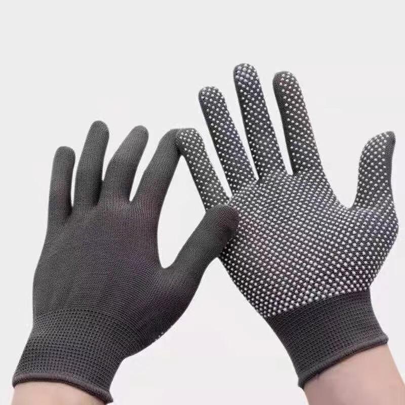 Gray Nylon Dotted Work Gloves (12 Pairs)