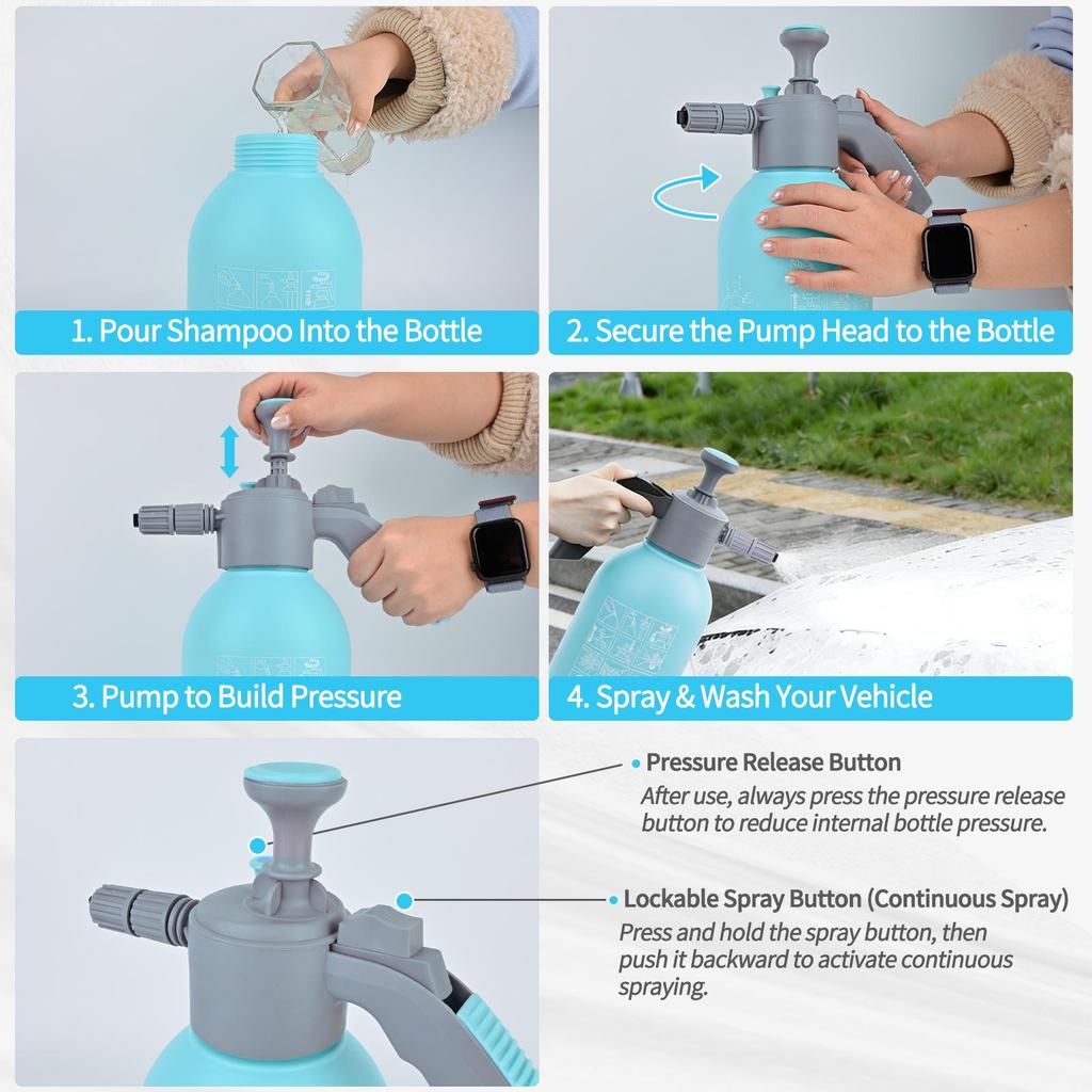 Foaming Pump Blaster 68oz, Car Wash Foam Cannon, Hand Pump Foam Sprayer with Two Adjustable Nozzles, Ideal for Car Wash, Home Cleaning