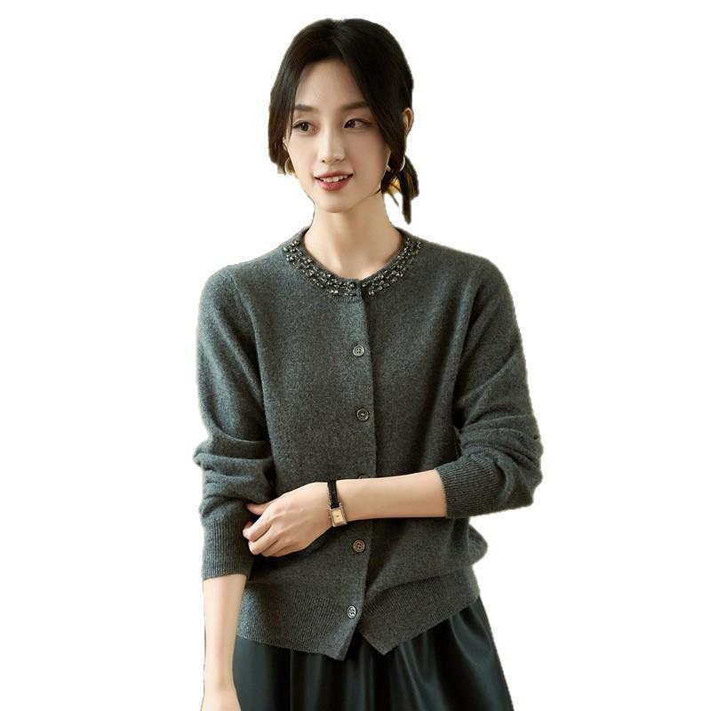 Women's Rhinestone Knit Wool Cardigan: Loose Long Sleeve Autumn & Winter Sweater