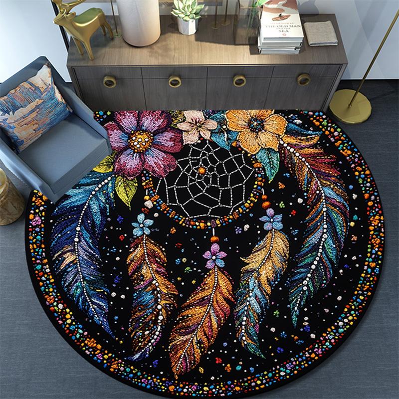 Okrągły dywanik Dreamcatcher, dywanik do salonu, sypialni, sofy, pokoju zabaw, dekoracja, antypoślizgowa mata podłogowa