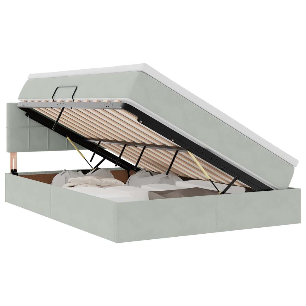 Storage Bed with Mattress Light Grey 140 x 200 cm Velvet