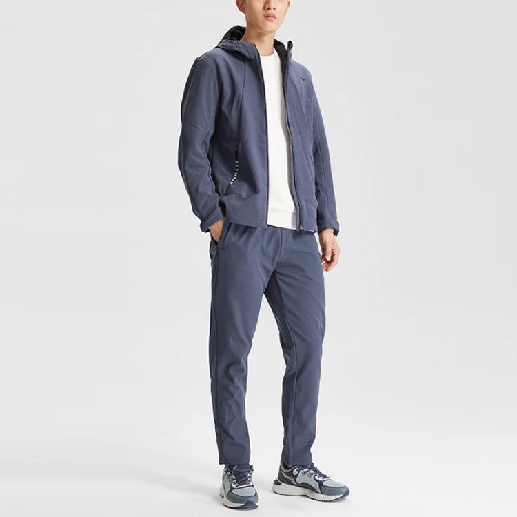 Li Ning Solid Color Flat Crotch Woven Fleece Sports Knitted Pants Men pants Blue AYKQ703-3