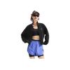 Li Ning Fitness Series Stand Collar Solid Color Zipper Long Sleeve Loose Cardigan Sweatshirt Women outerwear Black AWDU764-5