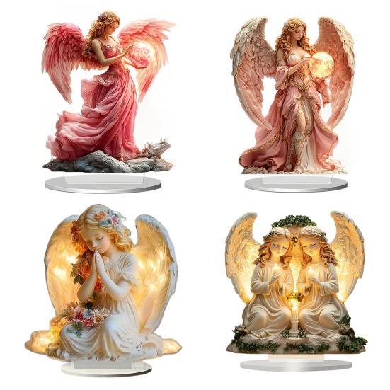 Prayer Angel Table Sign 2D Flat Acrylic Angel Desktop Ornament for Tabletop Shelf Entryway