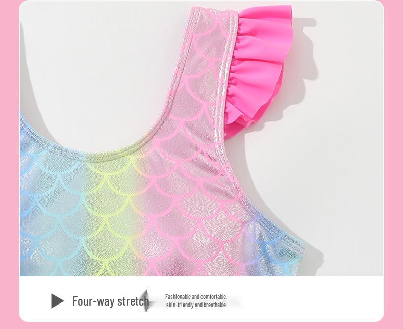 New Girls' Off-Shoulder Ruffle Mermaid One-Piece Swimsuit