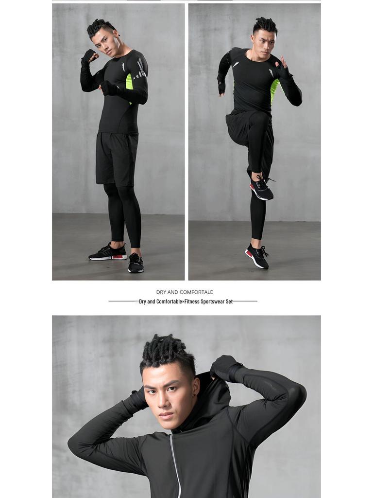 Schnelltrocknendes Kompressions-Sportset für Herren: Sommer Kurzarm-Top & Tights zum Laufen, Trainieren und Basketballspielen.