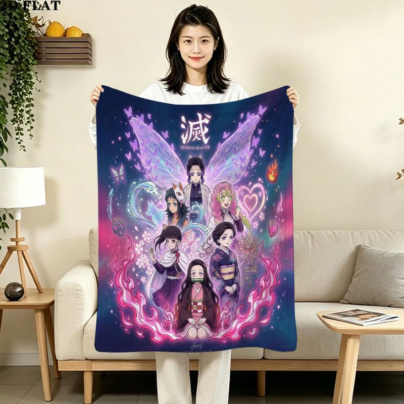 1PC Demon Slayer Patterned Flannel Blanket Suitable For All Seasons For Home Decor Warmth And Comfort Gifts Holiday Present