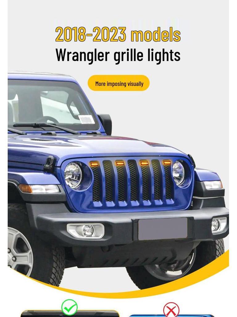 RGB Daytime Running Yellow Grille Light for Jeep Wrangler JL 2018-2023 (App-Compatible)