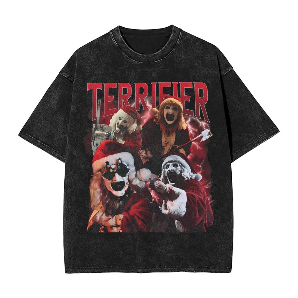 Art The Clown Terrifier Christmas T Shirt Washed Cotton T-Shirts Vintage for Men Women Streetwear Graphic Printed Tee Shirt