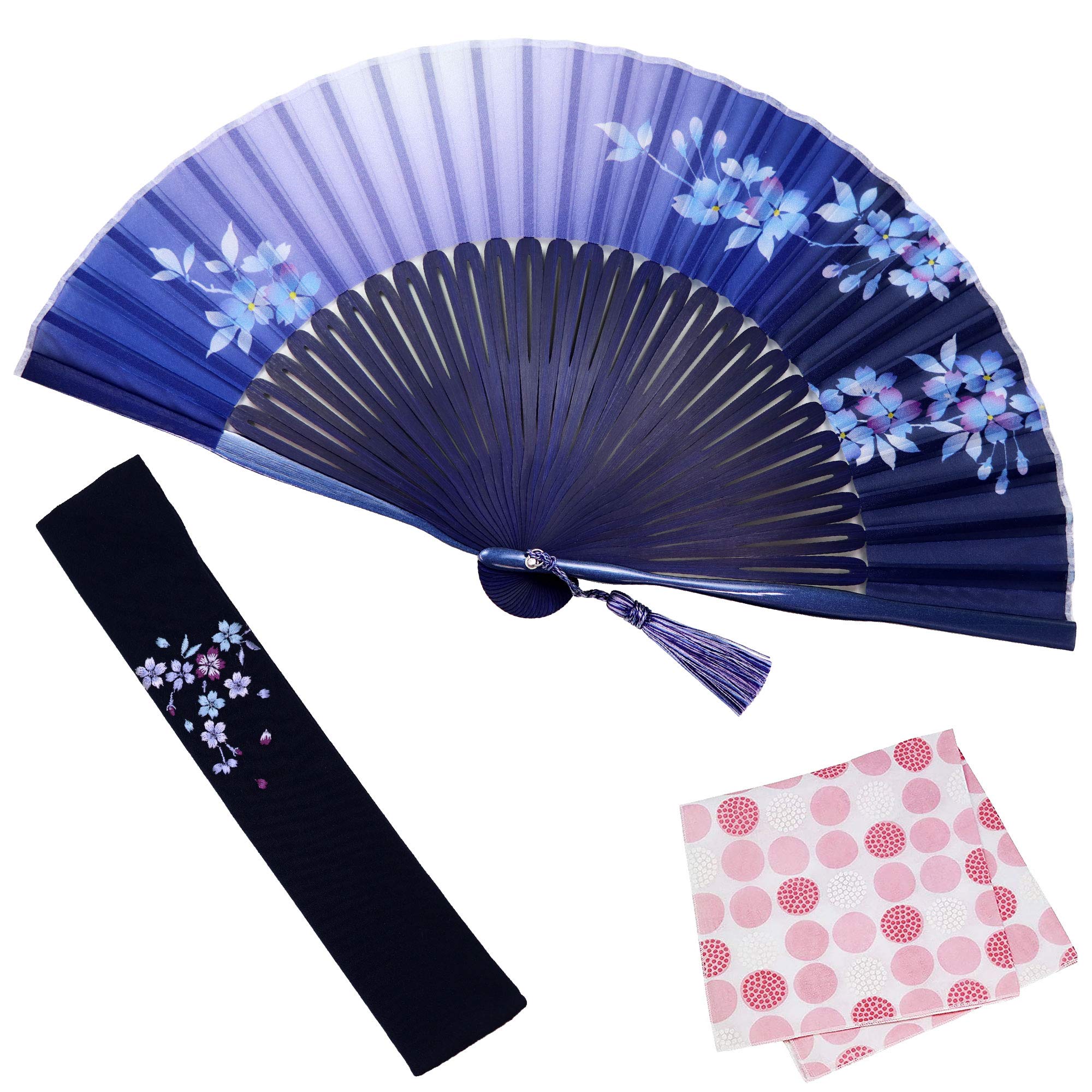 

Веер Набор с веером Cherry Navy [Osaka Choseido] Веер, женский, стильный, деловой, сумка, держатель, носовой платок, синий, цветение,