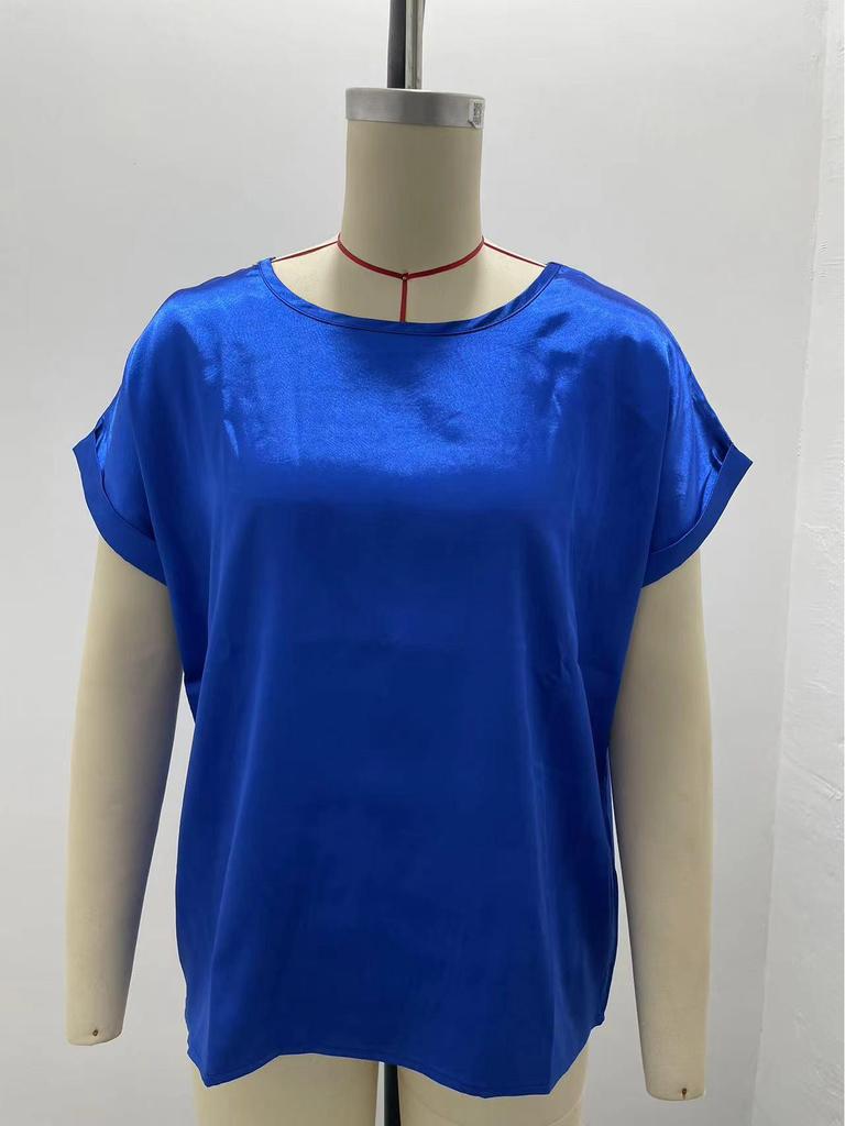 2025 Summer Satin OL Style Round Neck Women's T-Shirt