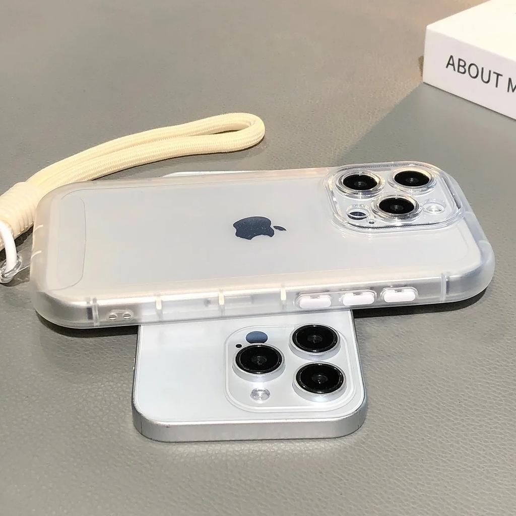 Transparent Hand Wrist Strap Soft Case for iPhone 16 15 14 Pro Max Plus 13 12 11 With Lanyard Candy Color Clear Silicone Cover