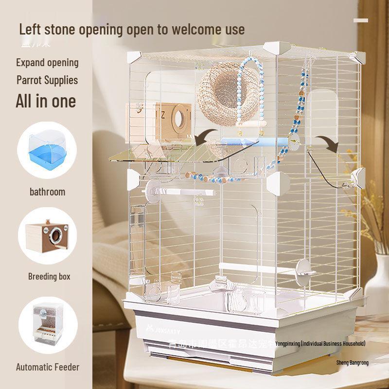 Large Transparent Acrylic Bird Cage with Toilet for Cockatiels and Parrots