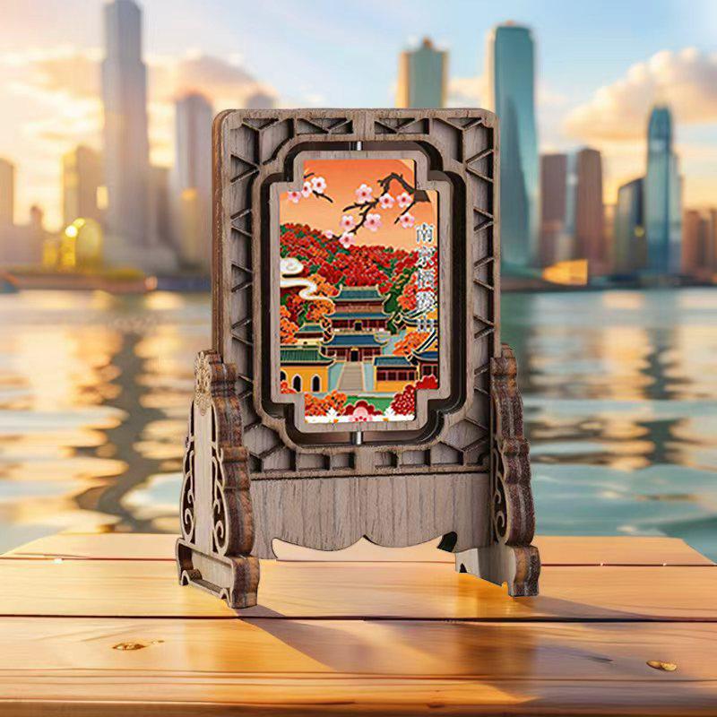 Nanjing Scenery Rotating Magnet: National Tide Retro Wood Ornament