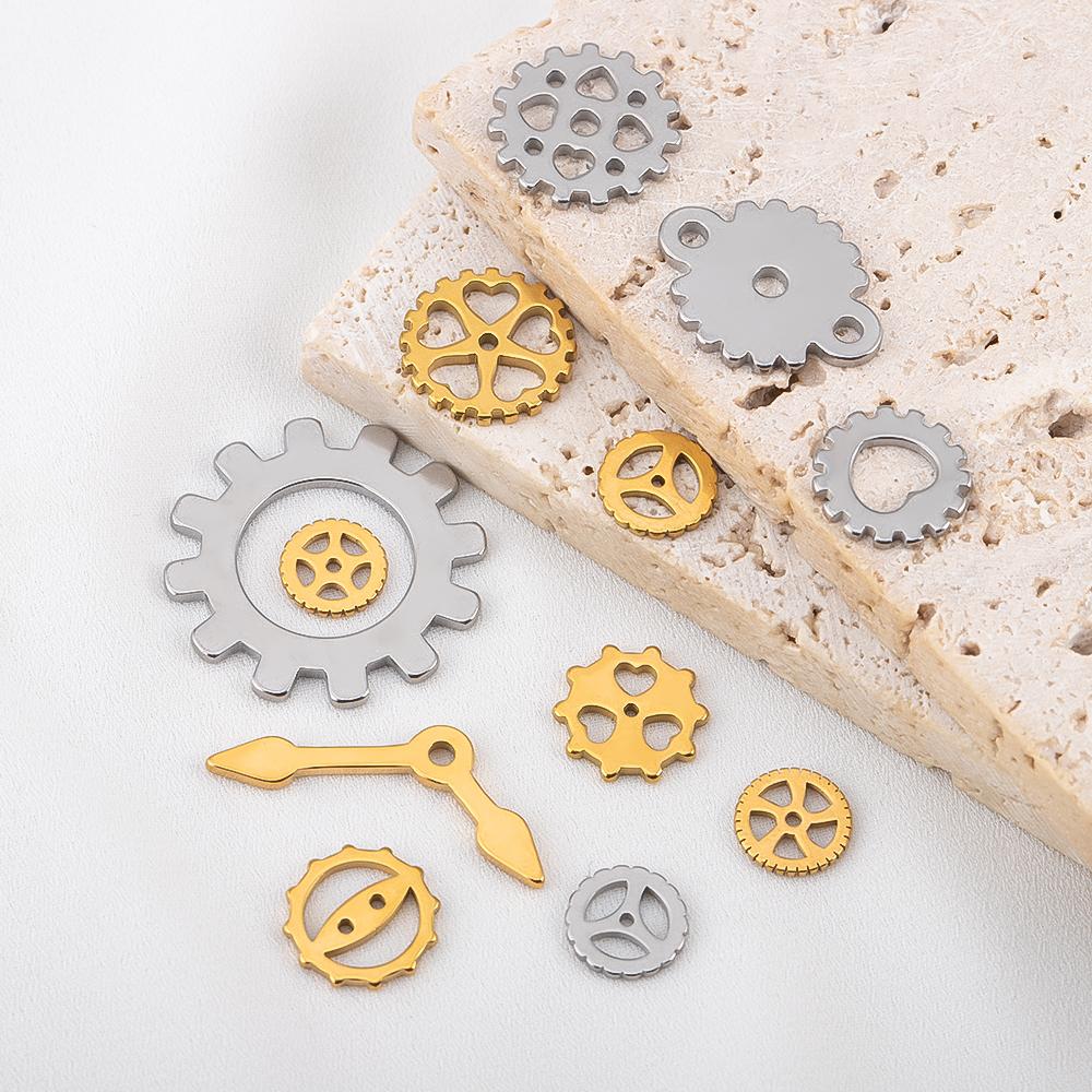 15pcs Stainless Steel Mechanical Steampunk Cogs Gears Clock Hour Hand Pendant Necklaces Bracelets Charm DIY Jewelry Making Decro