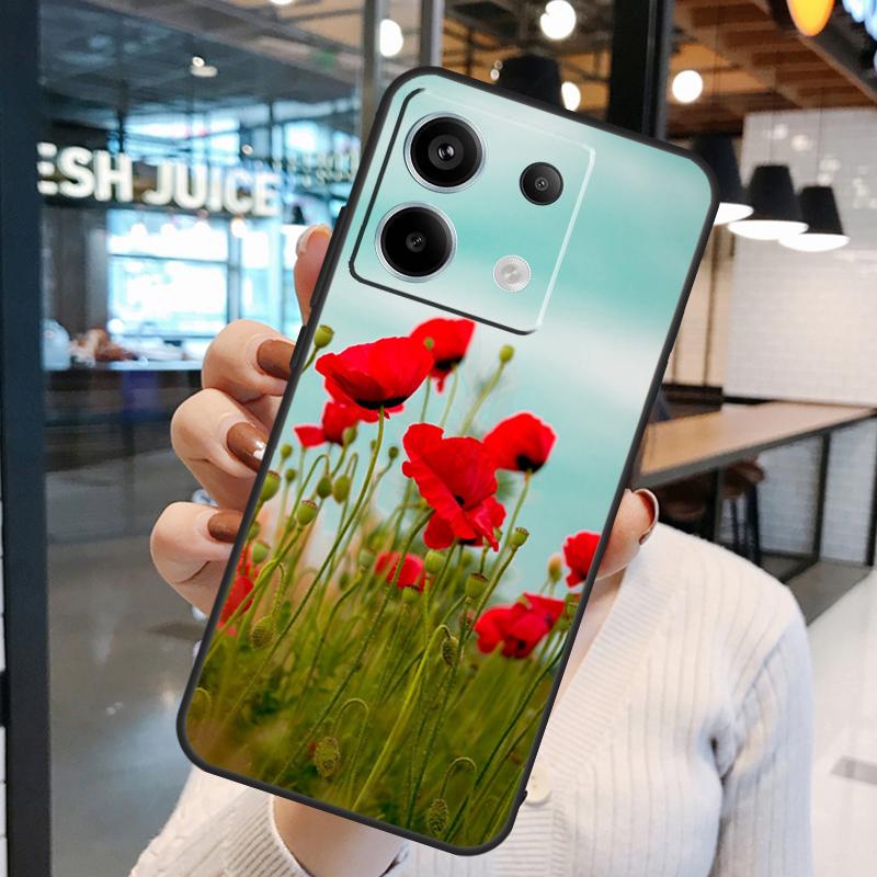 Red Corn Poppy Flower Cover For Xiaomi Redmi Note 13 Pro 12 11 9 10 Pro 9S 10S 11S 12S Redmi 12 10C 12C 13C Case