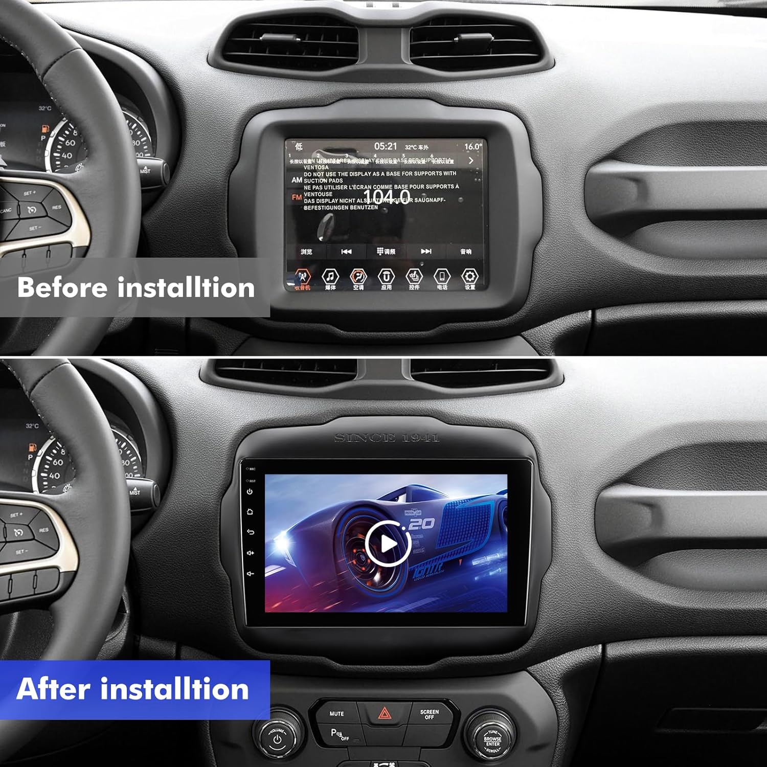 

9-дюймовый IPS сенсорный экран Android 14 Автомагнитола для Jeep Renegade 2015-2020, Беспроводной CarPlay и Android Auto, 2+64 ГБ, WiFi 6, Bluet United States