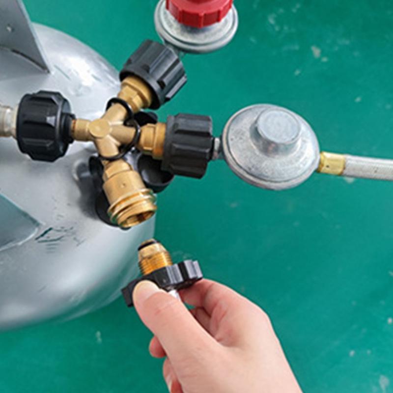 3 Way Propane Tank Y Splitters Adapter Brass Construction With Pressure Gauge Safety Shut Off Valves For Multiple Appliance Connection