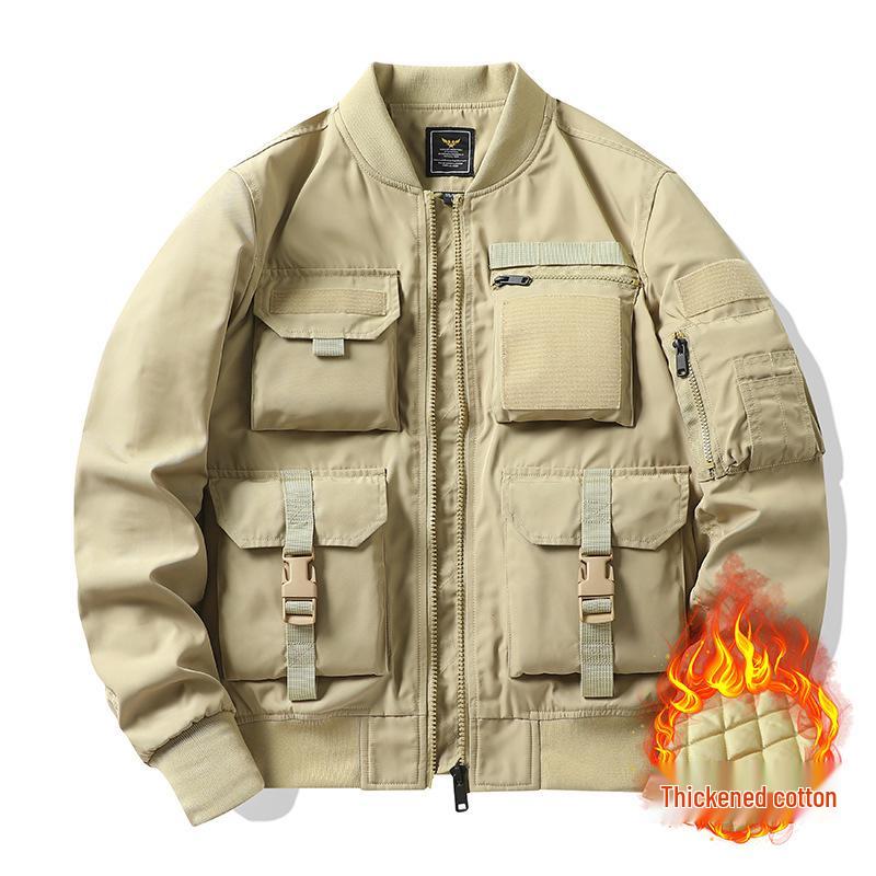 Men's American Retro Multi-pocket Pilot and Baseball Workwear Ski Jacket