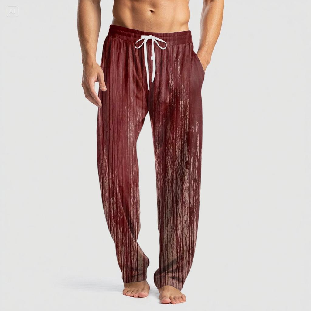 Men's Knitted Halloween Print Pocket Casual Pants Pajama Pants