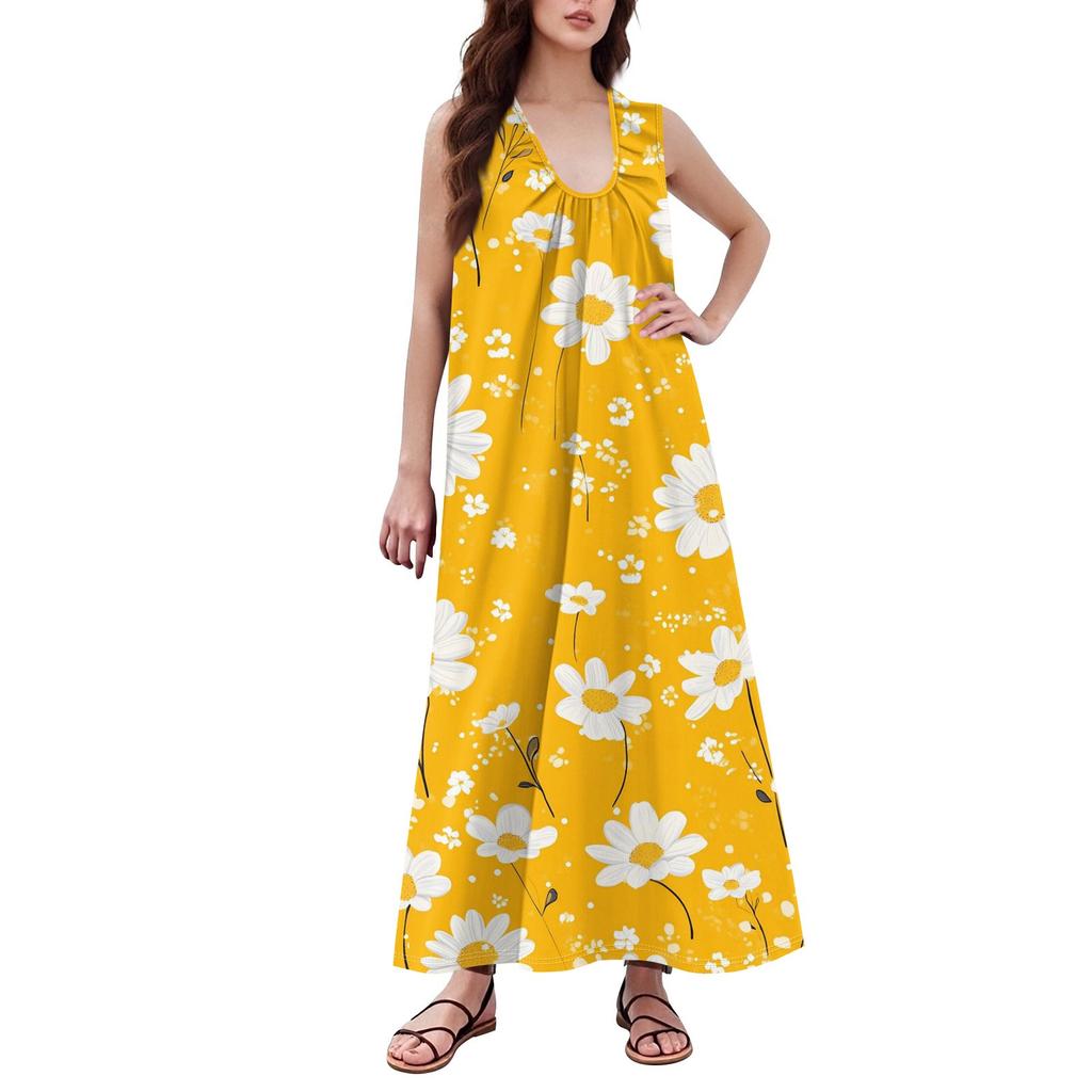 Women's Fashion Casual A-line Retro Printed Hammer Feeling Loose Long Skirt With Pockets