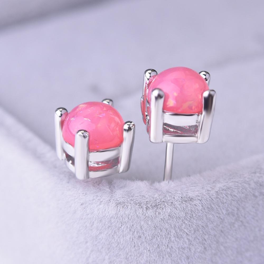 6MM Opal Earrings for Women Sterling Silver Plated Opal Stud Earrings Elegant Gift