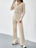 Solid Color Two-Piece V-Neck Short Knitted Cardigan Flared Pants