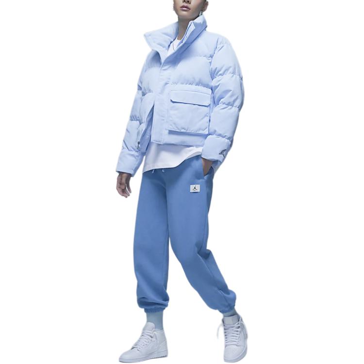 Jordan Flight Logo Embroidered Stand Collar Zip Water-Resistant Cotton Jacket Women Outerwear Ice-Blue DR0547-411