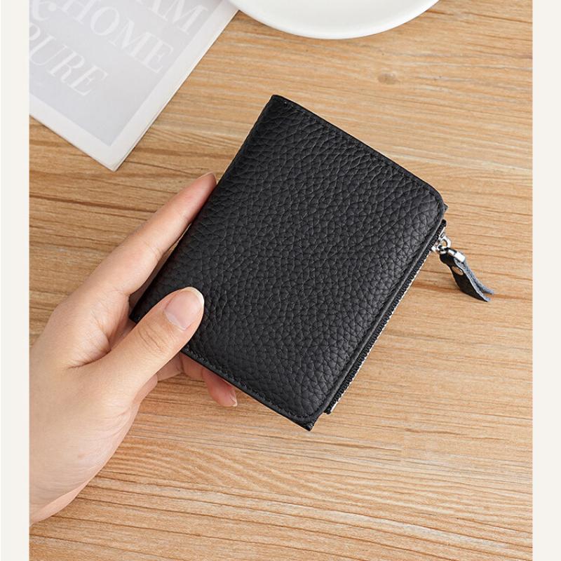Japanese Style Fashion Ultra Thin Short Purse Large Capacity Women RFID Real Leather Wallet Zipper Coin Card Purse