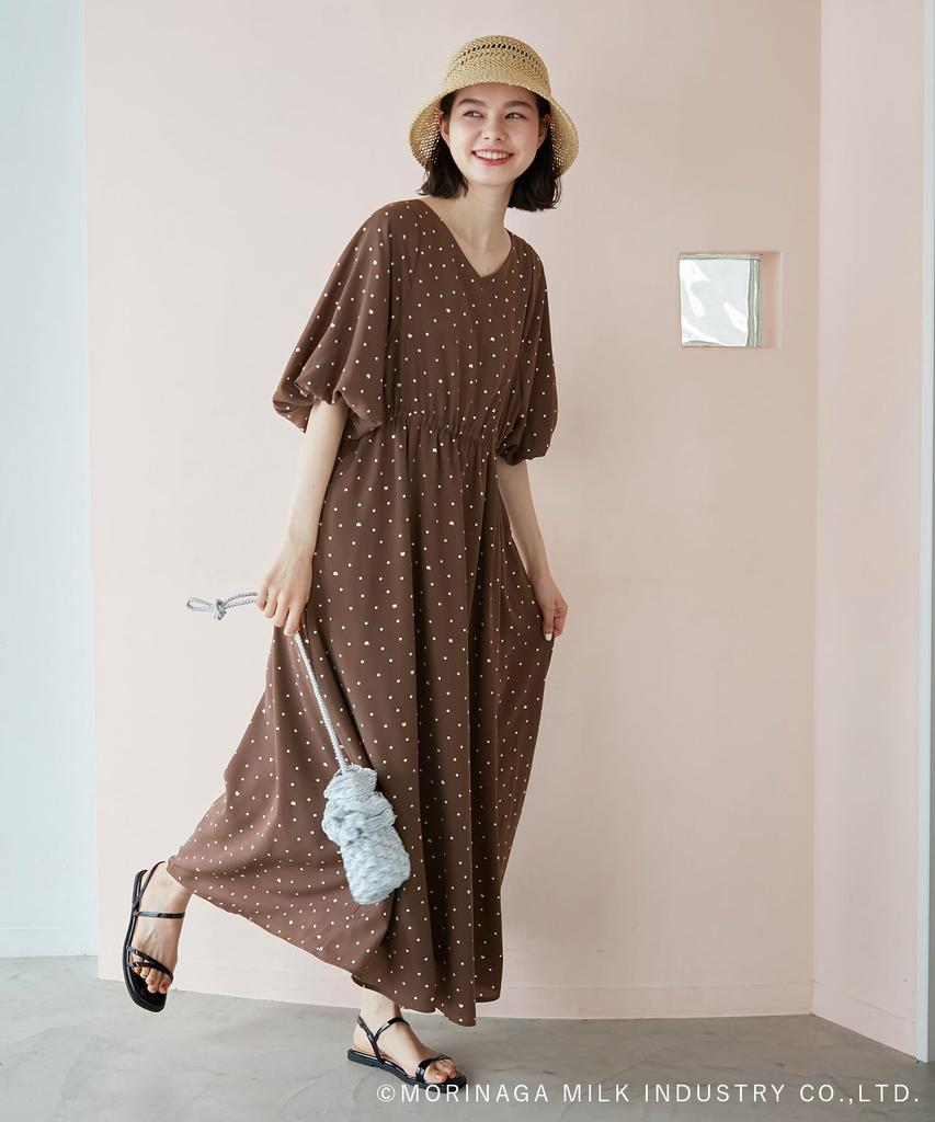 ROPE PICNIC Pino Dot Print Dress Dark Size Women's (GDE14950, Brown, 20)