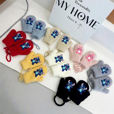Children's Finger Finger Wool Gloves Cartoon Cute Stitch Baby Male and Female Baby Warm and Cold-proof Halter Neck Mittens