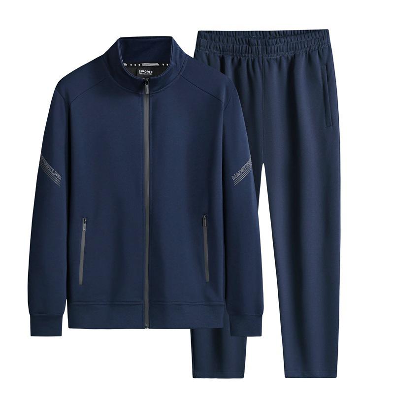 

Мужской спортивный костюм-кардиган с воротником-стойкой больших размеров - осень 2023 года, повседневный комплект из двух предметов для фитнеса XXL синий