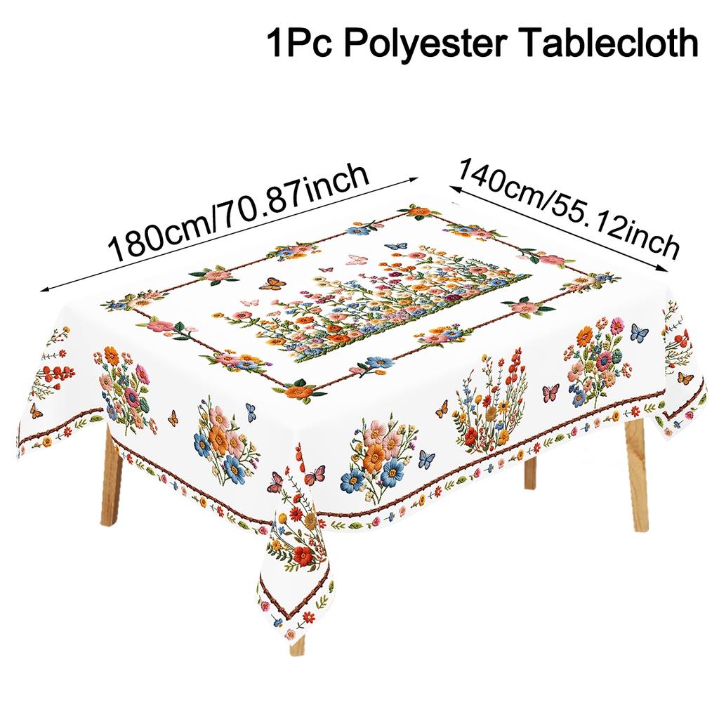 Spring Floral Tablecloth Retro Embroidery Table Cover for Spring Summer Holiday Party Supplies Kitchen Dining Room Table Decor